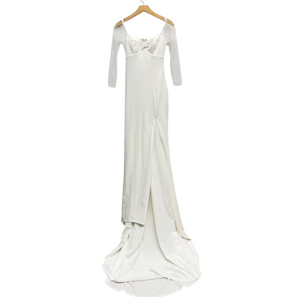 Lulus Eternally Beloved White Mesh Off-the-Shoulder Pearl Maxi Dress M NWT - Picture 5 of 10